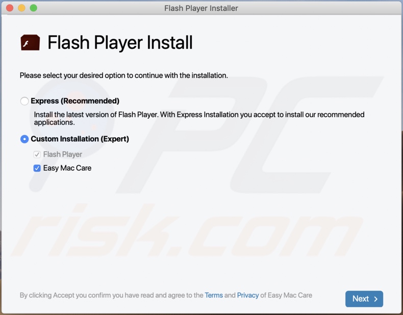 Fake Flash Player update installation second step