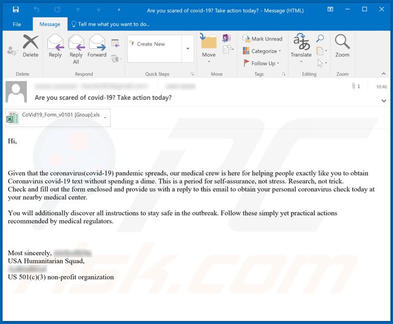 Variant of the COVID-19 test malware-spreading email spam campaign