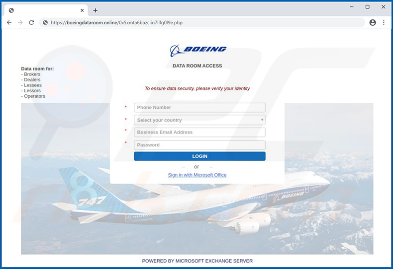 Boeing-themed phishing website promoted via covid-19 relating scam emails