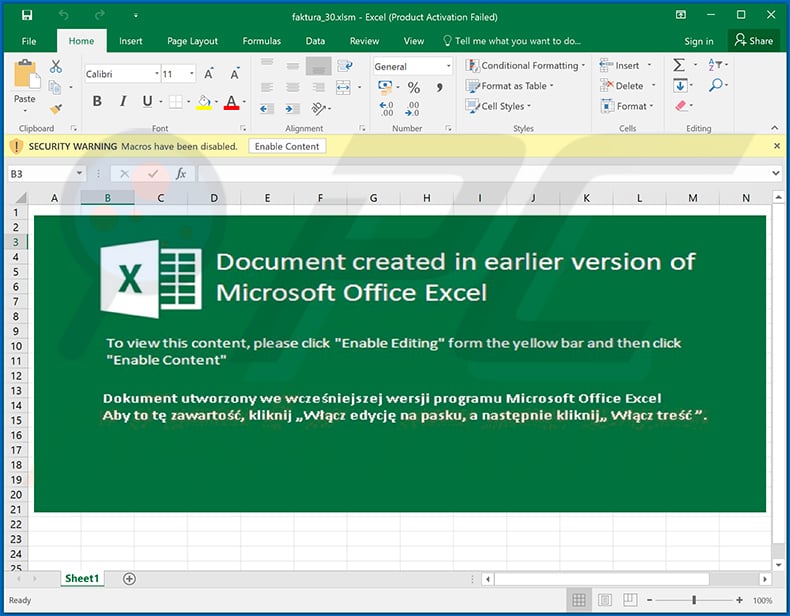 Malicious MS Excel document used to inject DanaBot trojan into the system