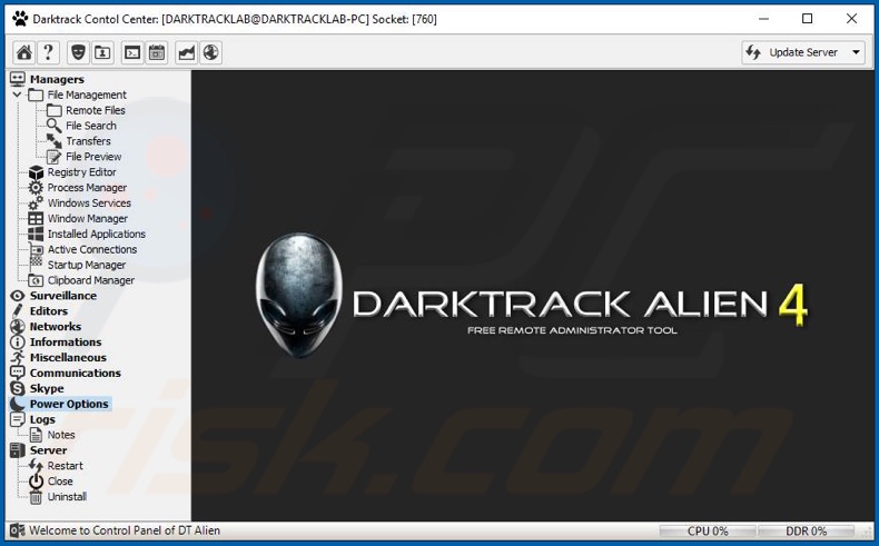 DarkTrack remote access trojan admin panel