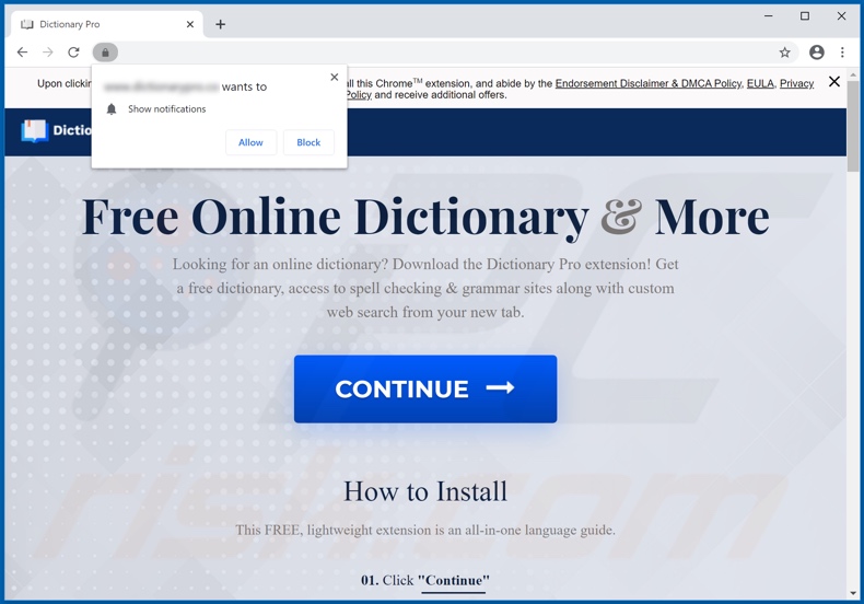 Website used to promote DictionaryPro browser hijacker