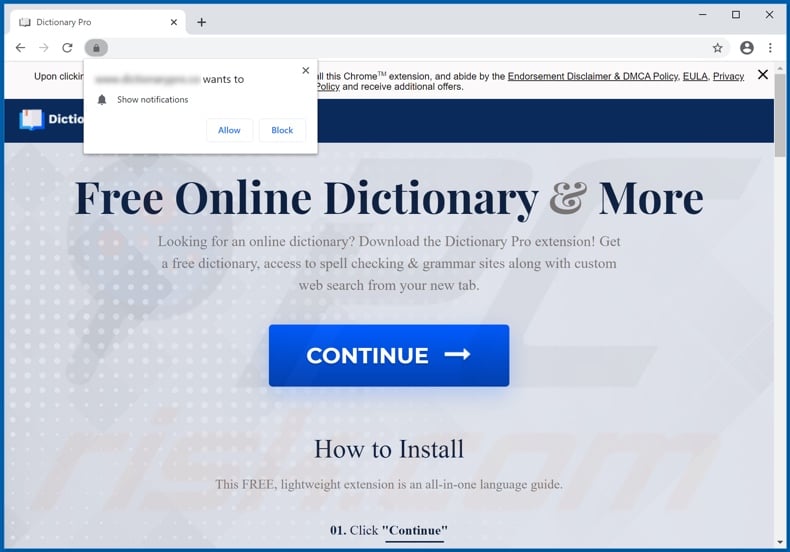 Website used to promote DictionaryPro browser hijacker