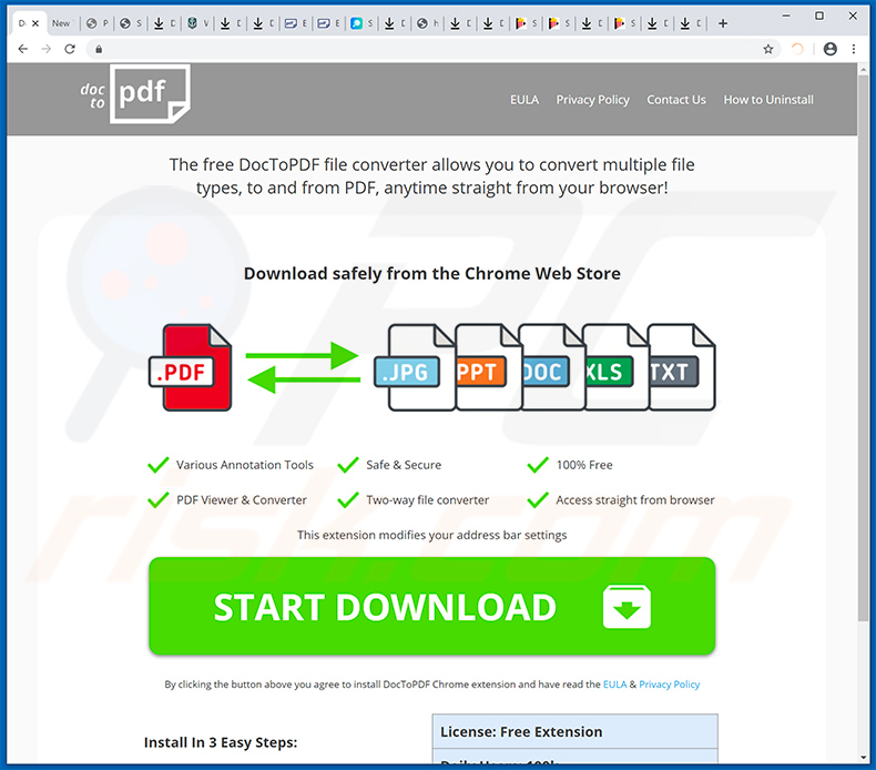 DoctoPDF browser hijacker-promoting website