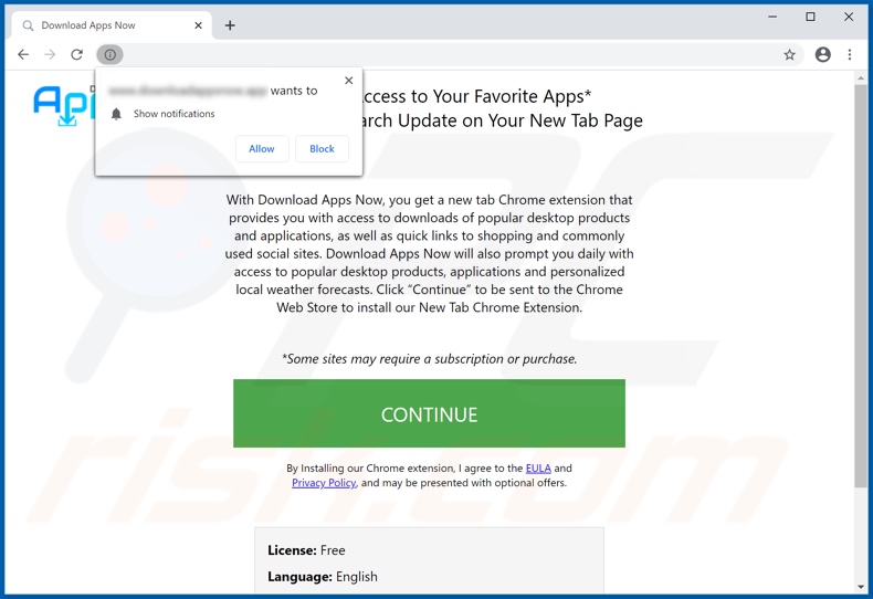 Website used to promote Download Apps Now browser hijacker