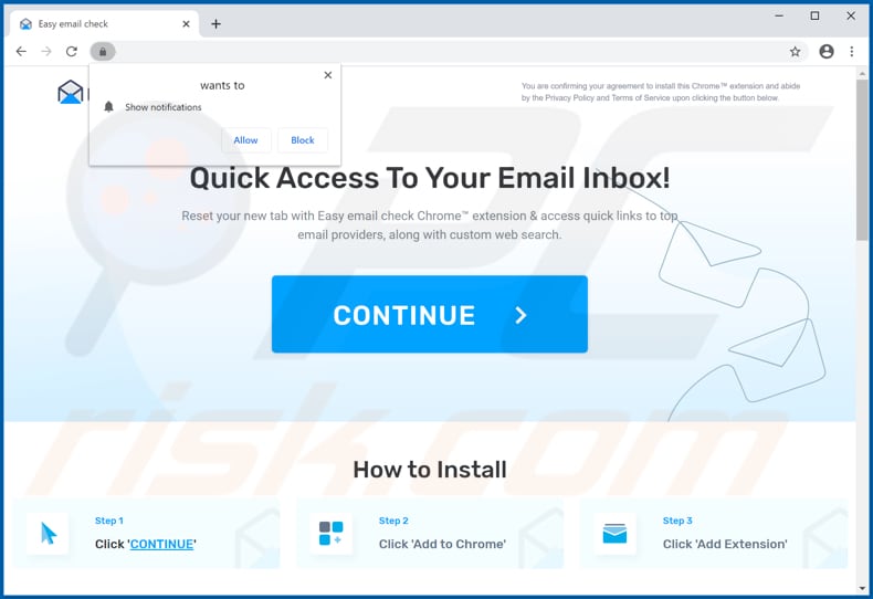 Website used to promote Easy Email Checker browser hijacker