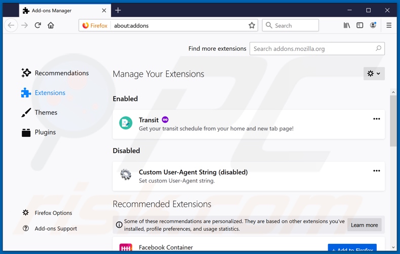 Removing easyflighttrackertab.com related Mozilla Firefox extensions
