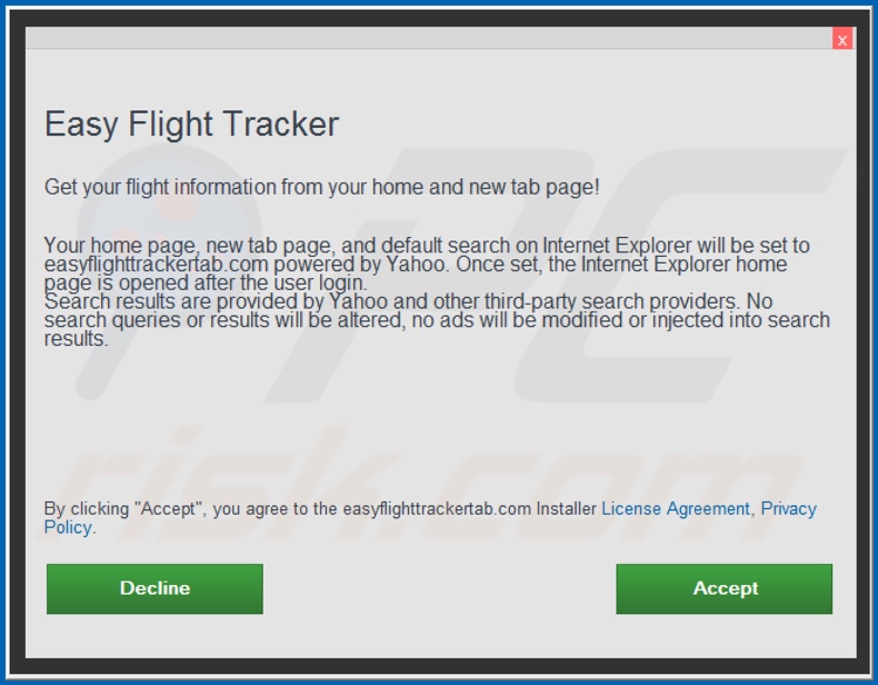 Official Easy Flight Tracker browser hijacker installation setup