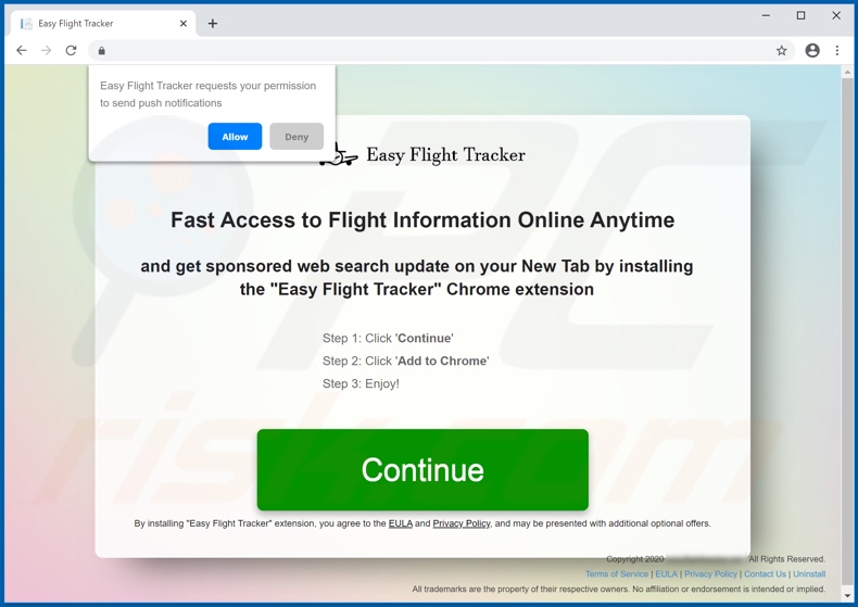 Website used to promote Easy Flight Tracker browser hijacker