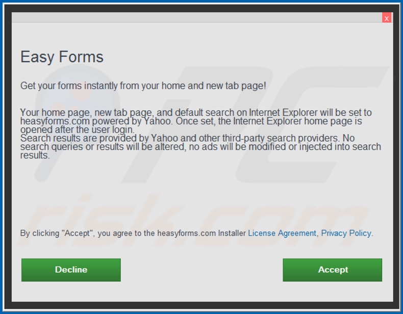 Official Easy Forms browser hijacker installation setup