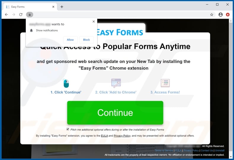 Website used to promote Easy Forms browser hijacker