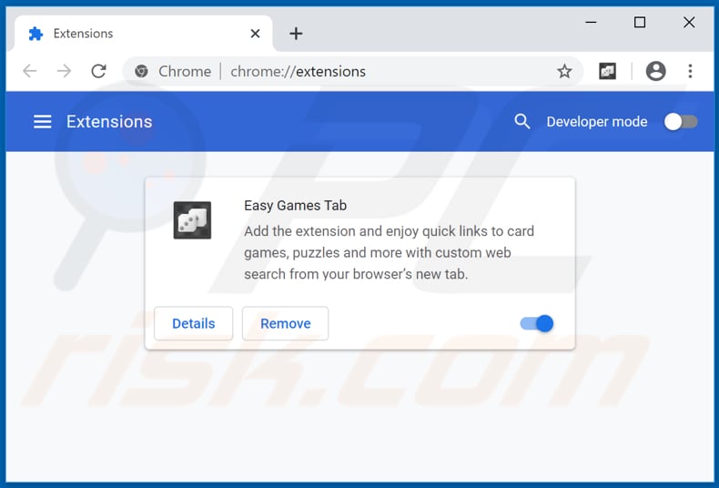 Removing easygamestab.com related Google Chrome extensions