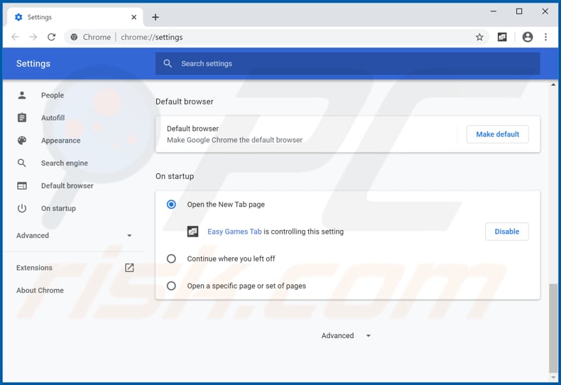Removing easygamestab.com from Google Chrome homepage