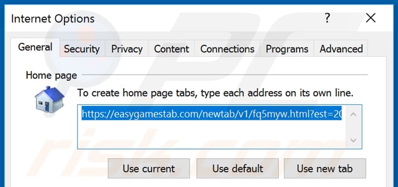 Removing easygamestab.com from Internet Explorer homepage