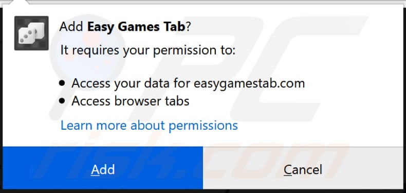 easy games tab browser hijacker asks for a permission to be installed on firefox