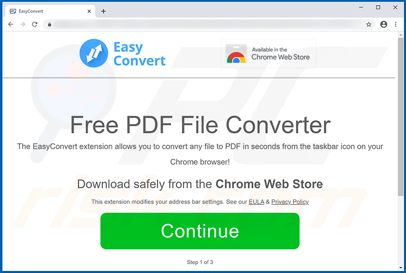 Website promoting EasyConvert browser hijacker (2020-05-20)