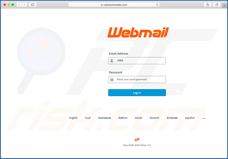 Fake webmail login site (cybxtechnolabs.com)