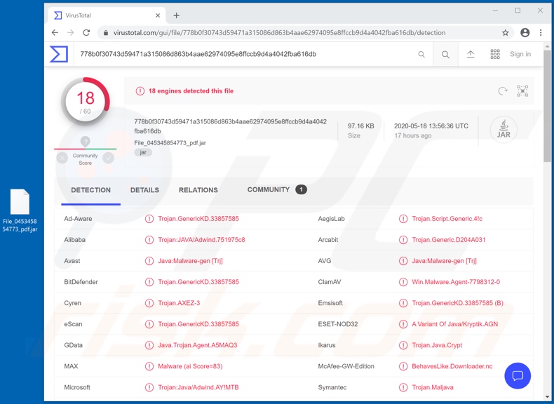 EpicSplit malware detection on VirusTotal