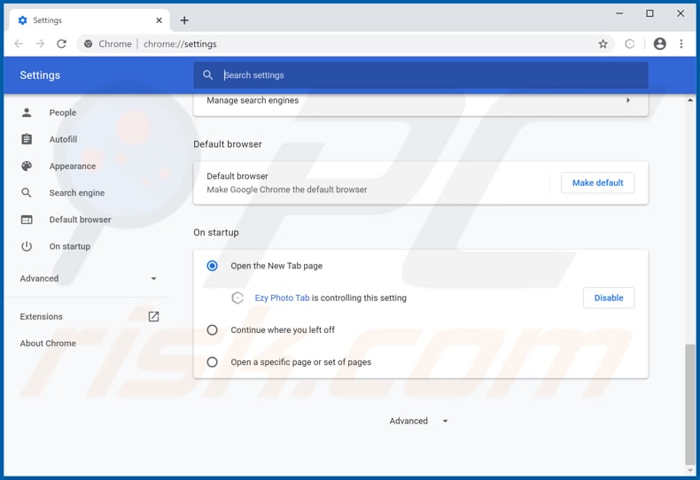 Removing ezyphototab.com from Google Chrome homepage