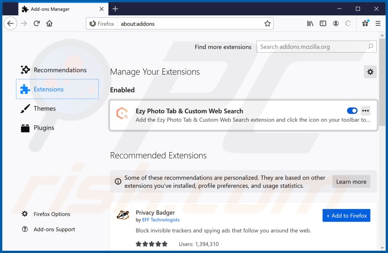 Removing ezyphototab.com related Mozilla Firefox extensions