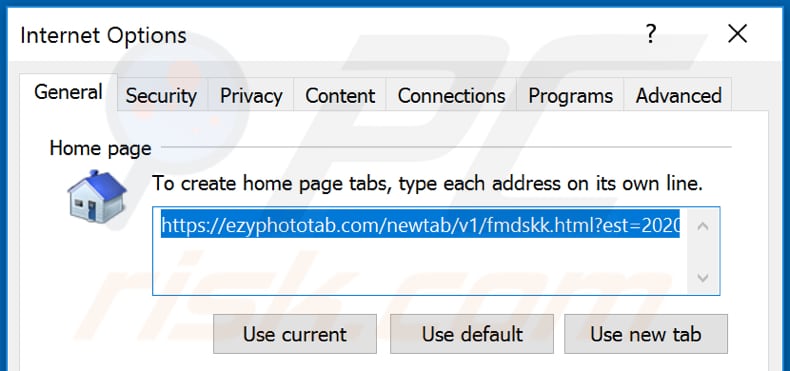 Removing ezyphototab.com from Internet Explorer homepage