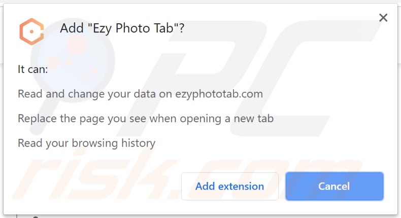ezy photo tab browser hijacker asks for a permission to be installed on chrome