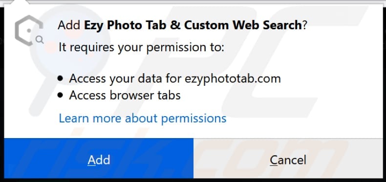 ezy photo tab browser hijacker asks for a permission to be installed on firefox