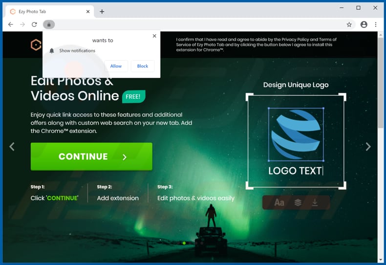 Website used to promote Ezy Photo Tab browser hijacker