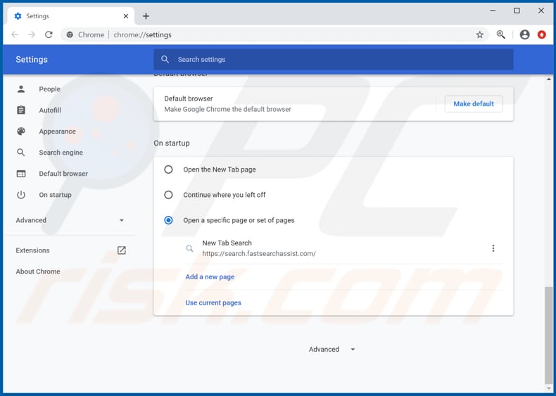 Removing fastsearchassist.com from Google Chrome homepage