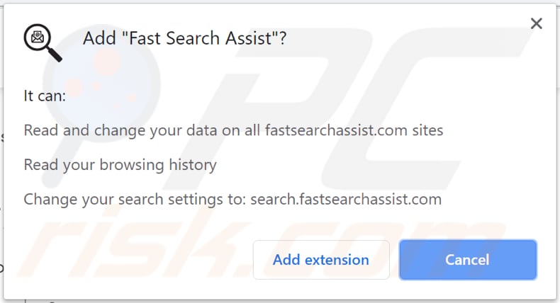 fast search assist browser hijacker asks for a permission to be installed