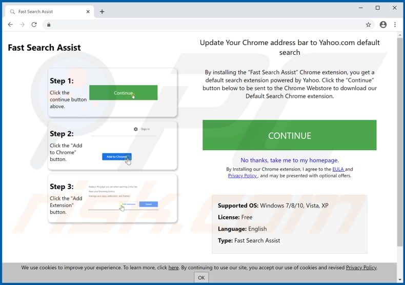 Website used to promote Fast Search Assist browser hijacker