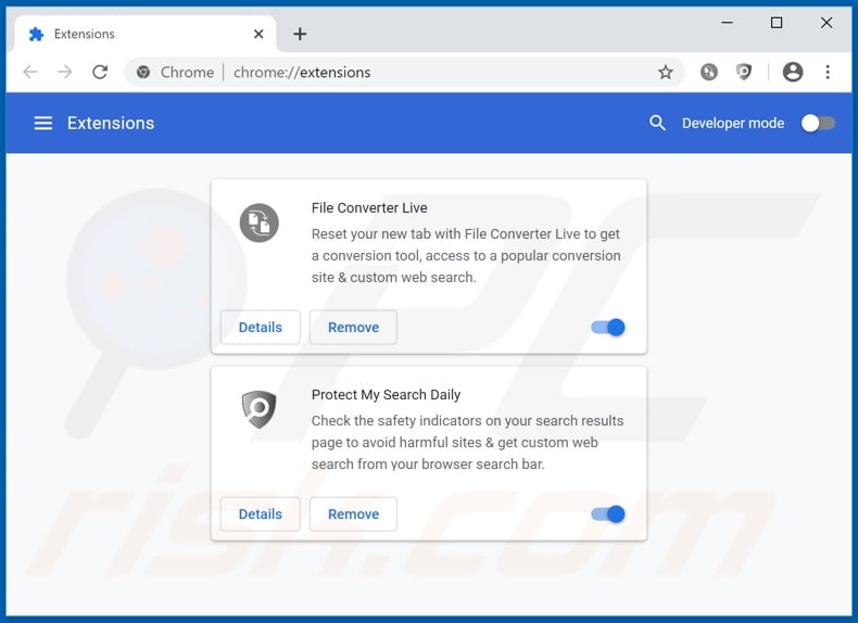Removing fileconverterlive.com related Google Chrome extensions