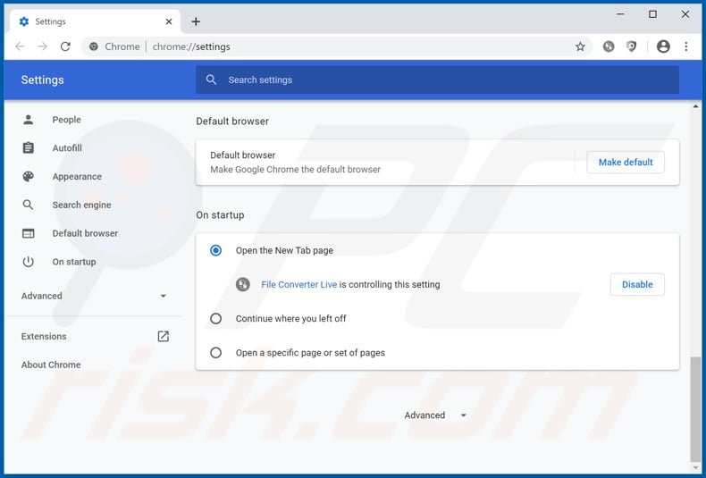 Removing fileconverterlive.com from Google Chrome homepage