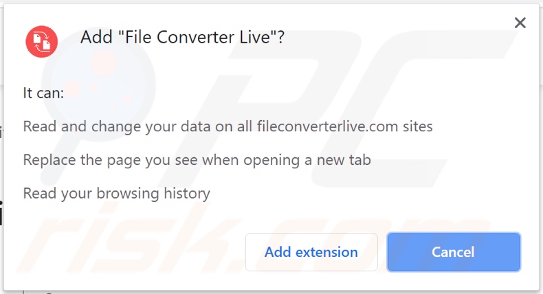 File Converter Live browser hijacker asking for permissions