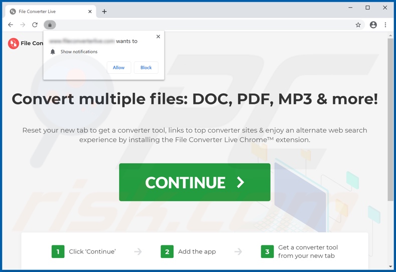 Website used to promote File Converter Live browser hijacker