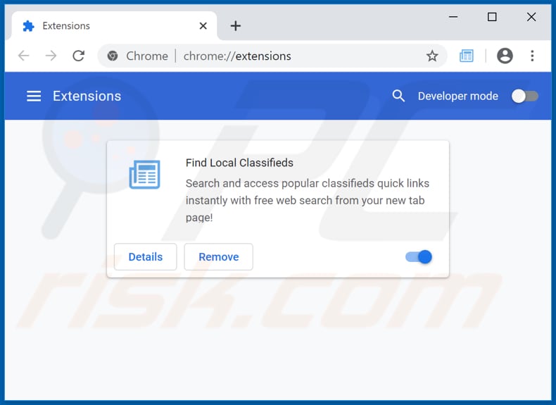 Removing findlocalclassifiedstab.com related Google Chrome extensions