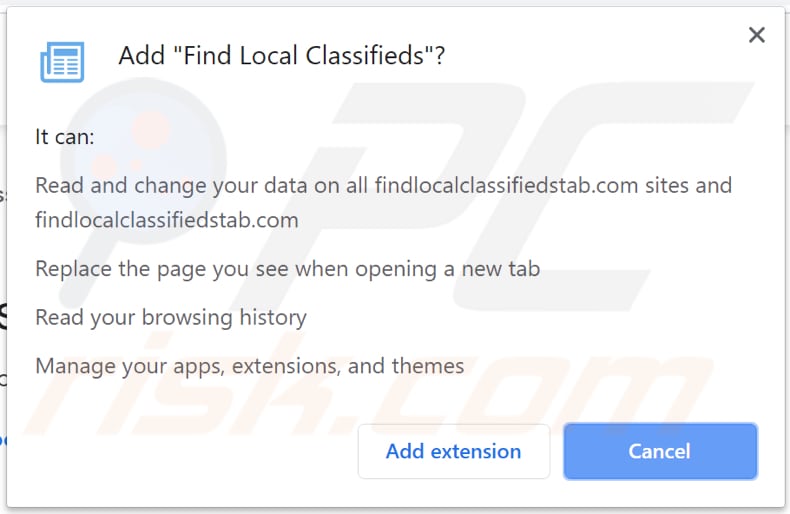 find local classifieds browser hijacker asks for a permission to be installed