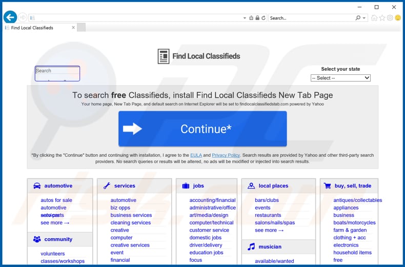find local classifieds browser hijacker promoter explorer
