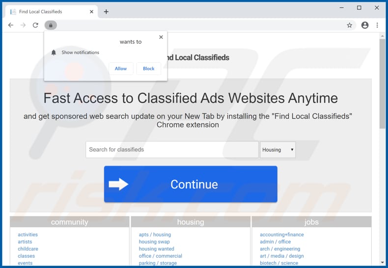 Website used to promote Find Local Classifieds browser hijacker