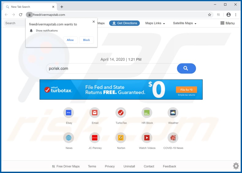 freedrivermapstab.com browser hijacker