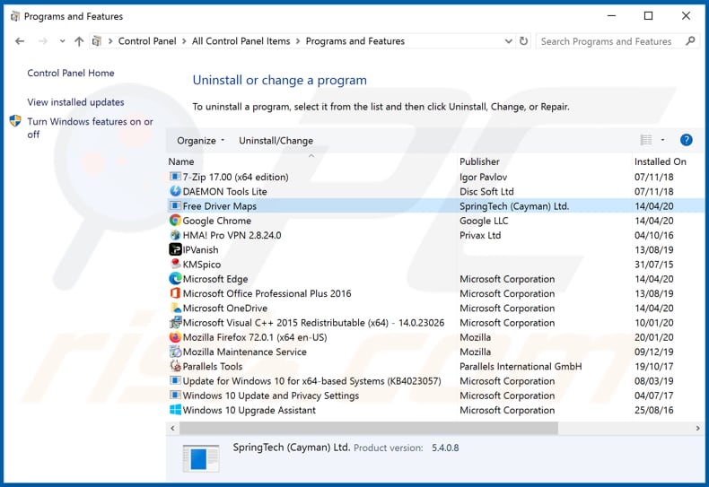 freedrivermapstab.com browser hijacker uninstall via Control Panel