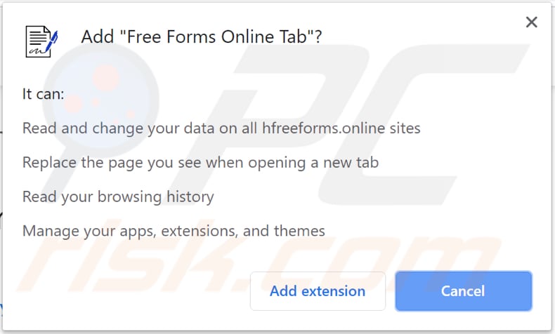 free forms online tab browser hijacker asks for a permission to be installed