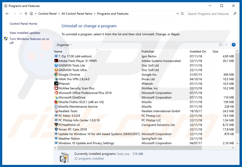 hfreeforms.online browser hijacker uninstall via Control Panel