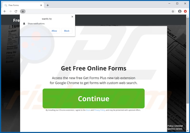 Website used to promote Free Forms Online Tab browser hijacker