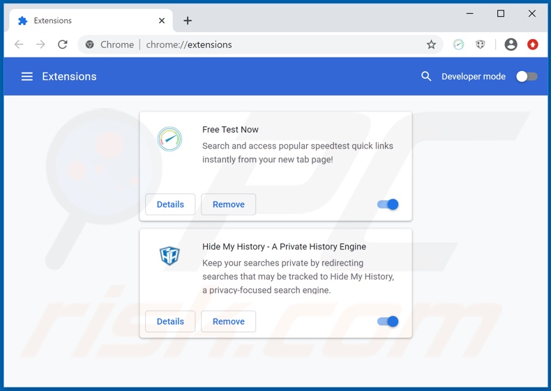 Removing hfreetestnow.app related Google Chrome extensions