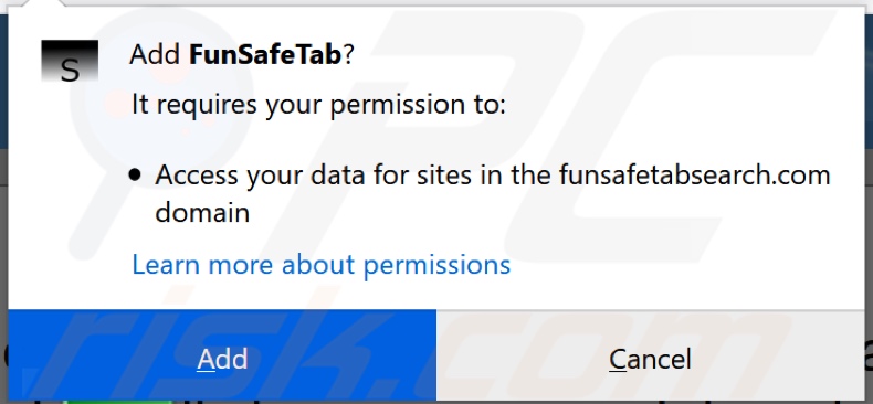 FunSafeTab browser hijacker asking for permissions (Firefox)