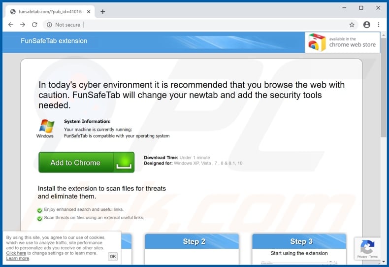 Website used to promote FunSafeTab browser hijacker