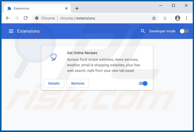 Removing search.getrecipesonlinetab1.com related Google Chrome extensions