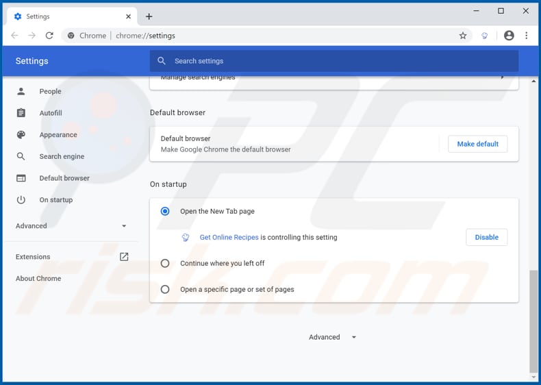 Removing search.getrecipesonlinetab1.com from Google Chrome homepage