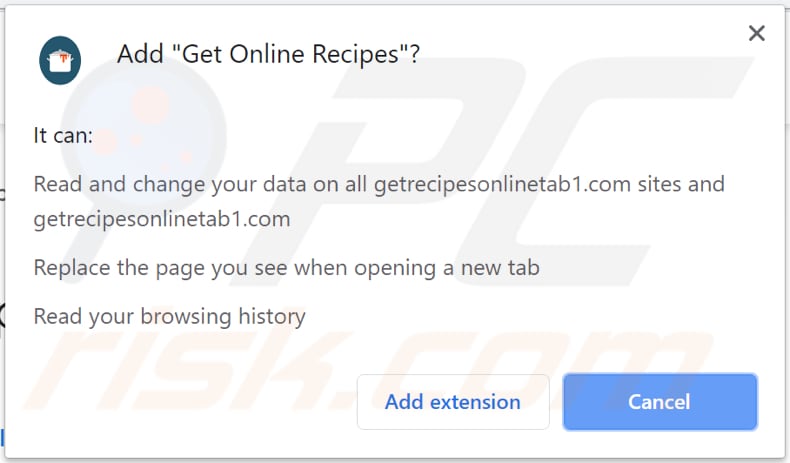 get online recipes browser hijacker asks for a permission to be installed